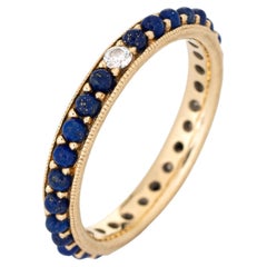 Vintage Lapis Lazuli Diamond Eternity Ring 6.5 14k Yellow Gold Fine Jewelry Stack Band