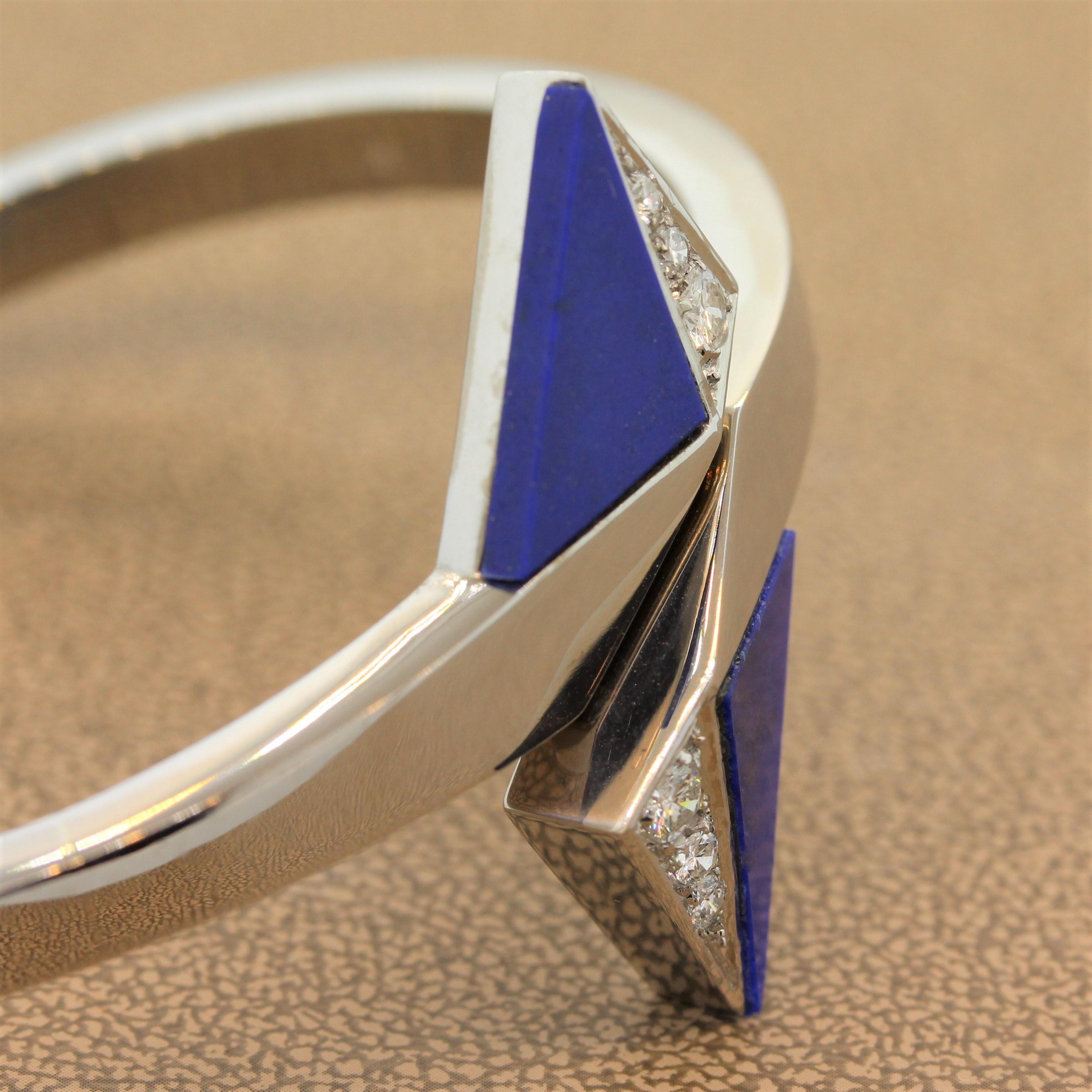 Lapis Lazuli Diamond Gold Cuff Bracelet In New Condition In Beverly Hills, CA