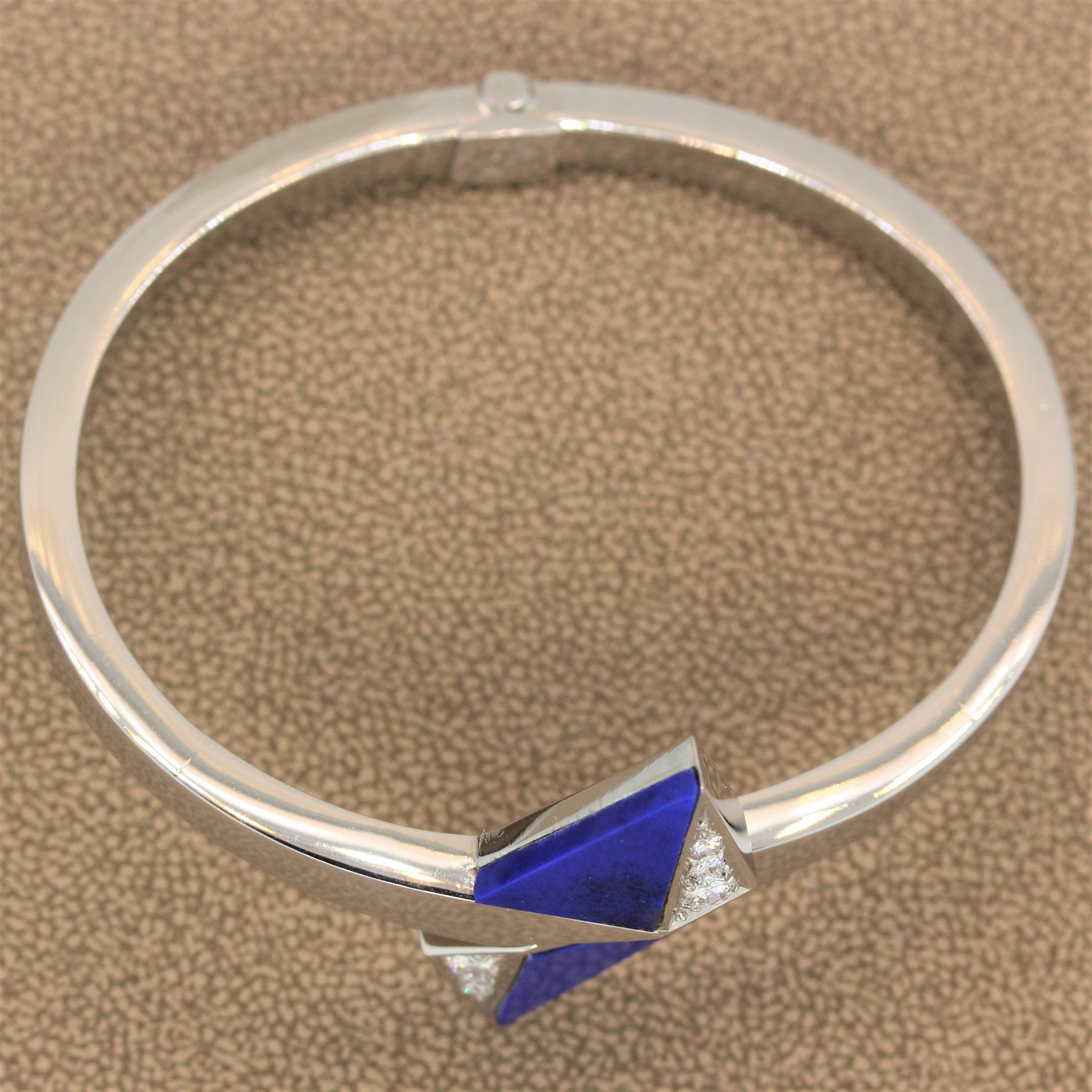 Women's Lapis Lazuli Diamond Gold Cuff Bracelet