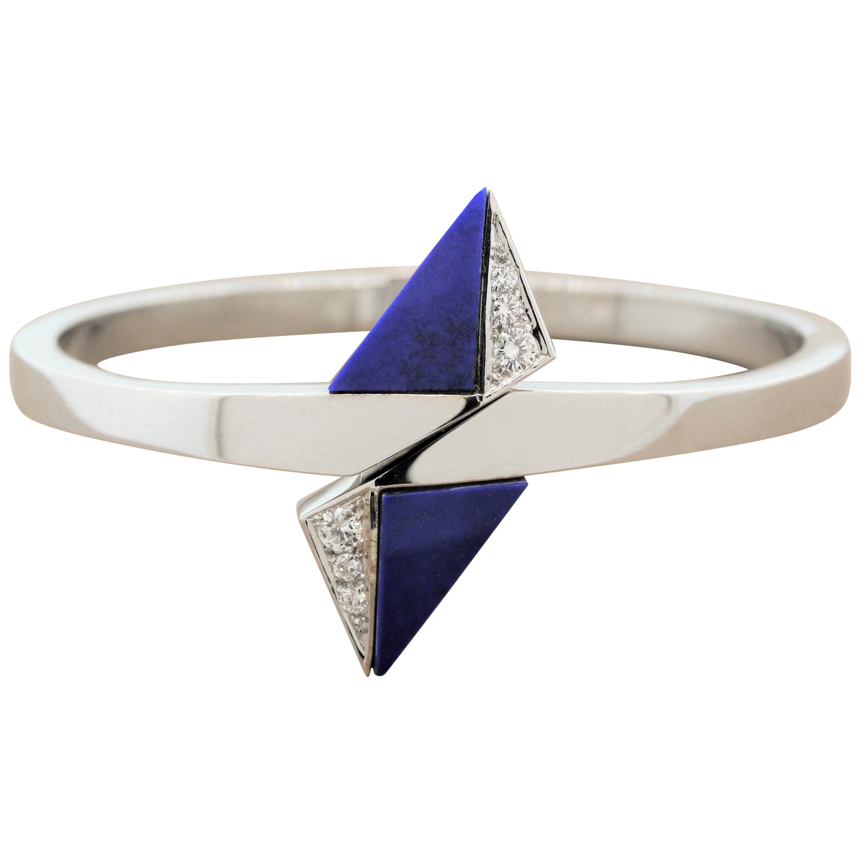 Lapis Lazuli Diamond Gold Cuff Bracelet