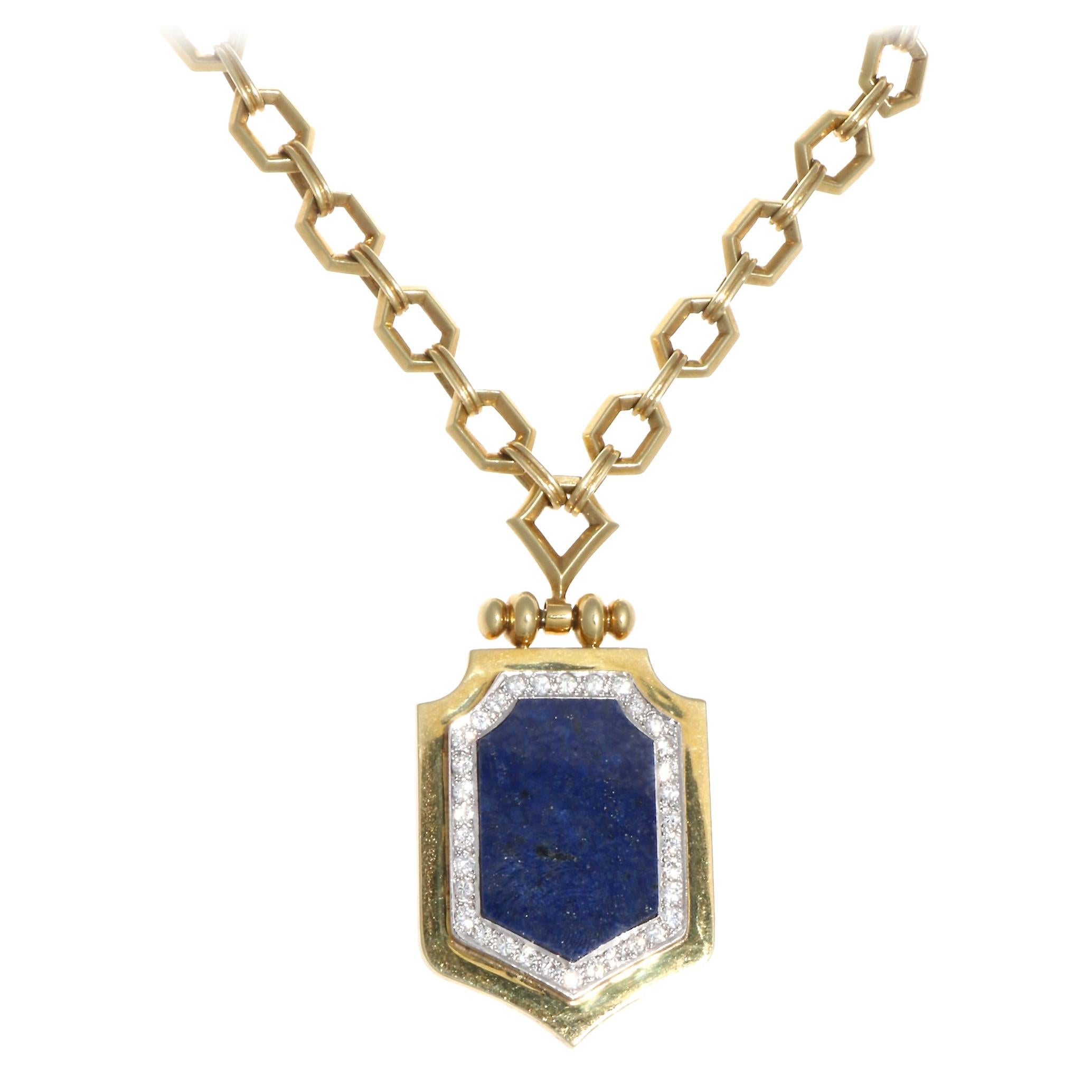 Lapis Lazuli Diamond Gold Necklace
