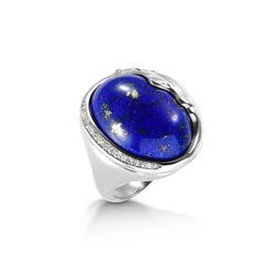 Lapis Lazuli Diamond Mid-Century Modern Gold Cocktail Ring Estate Fine Jewelry