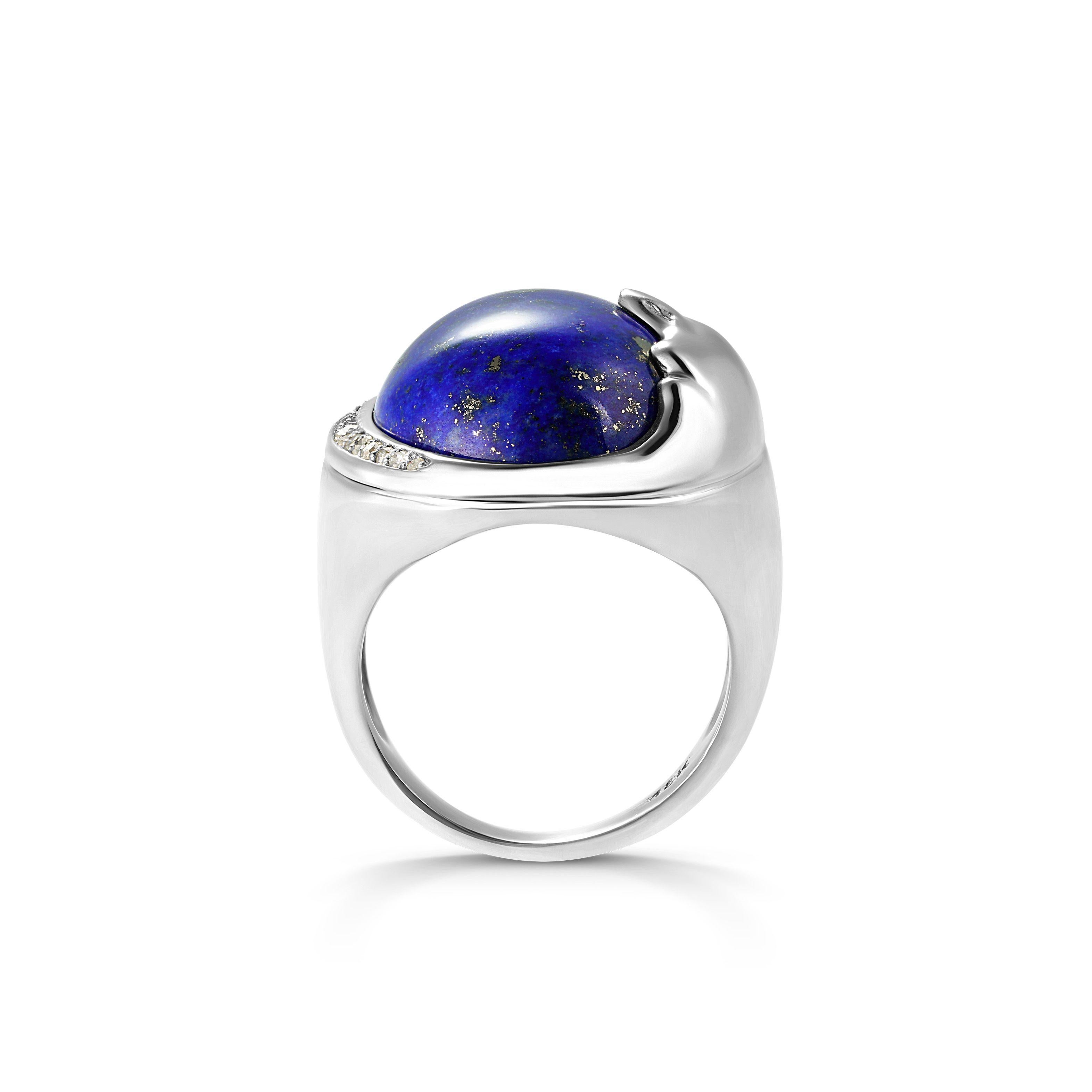 Modernist Lapis Lazuli Diamond Mid-Century Modern Gold Cocktail Ring Estate Fine Jewelry For Sale