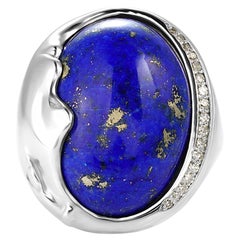 Vintage Lapis Lazuli Diamond Mid-Century Modern Gold Cocktail Ring Estate Fine Jewelry