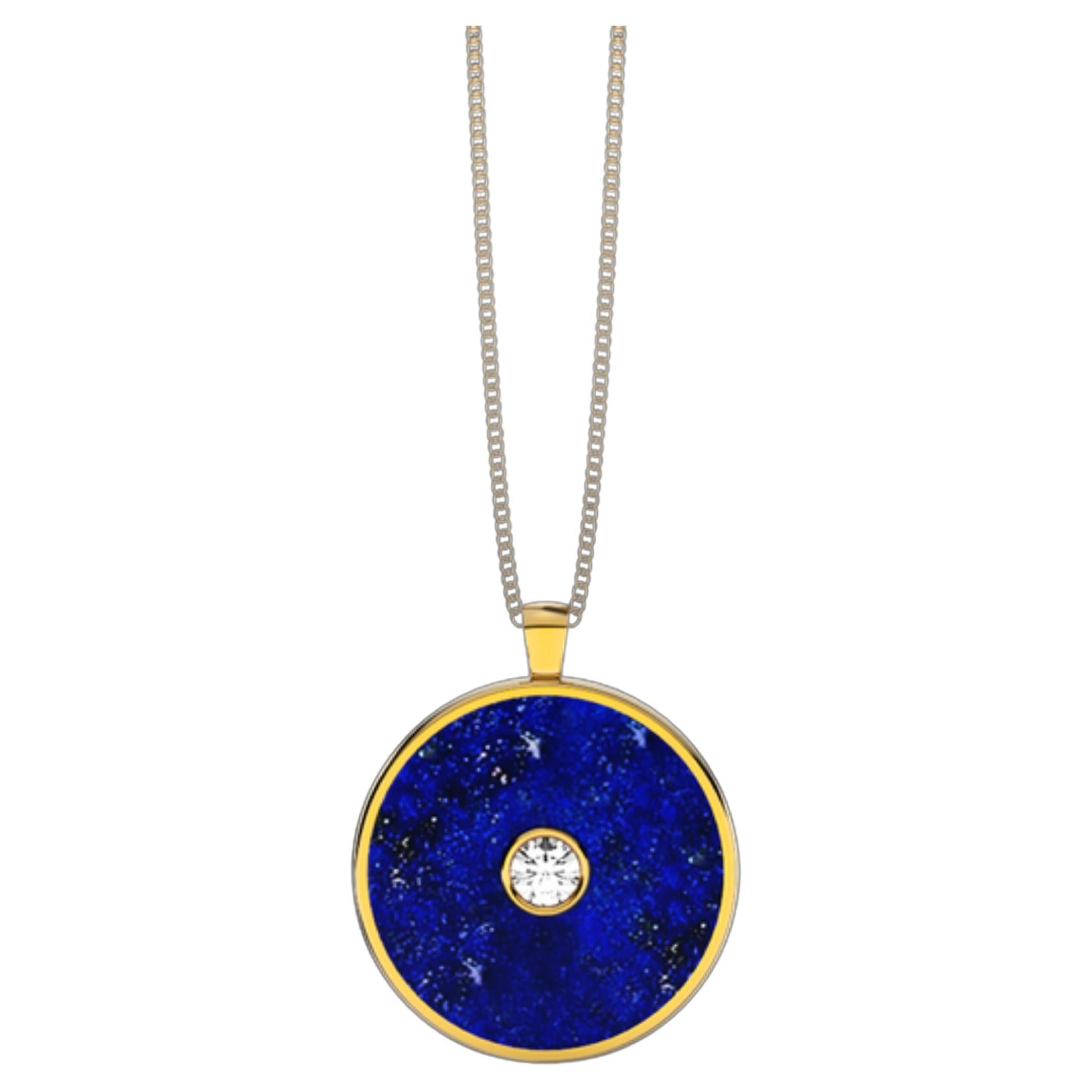 Lapis Lazuli Diamond Necklace 18k Yellow Gold  For Sale