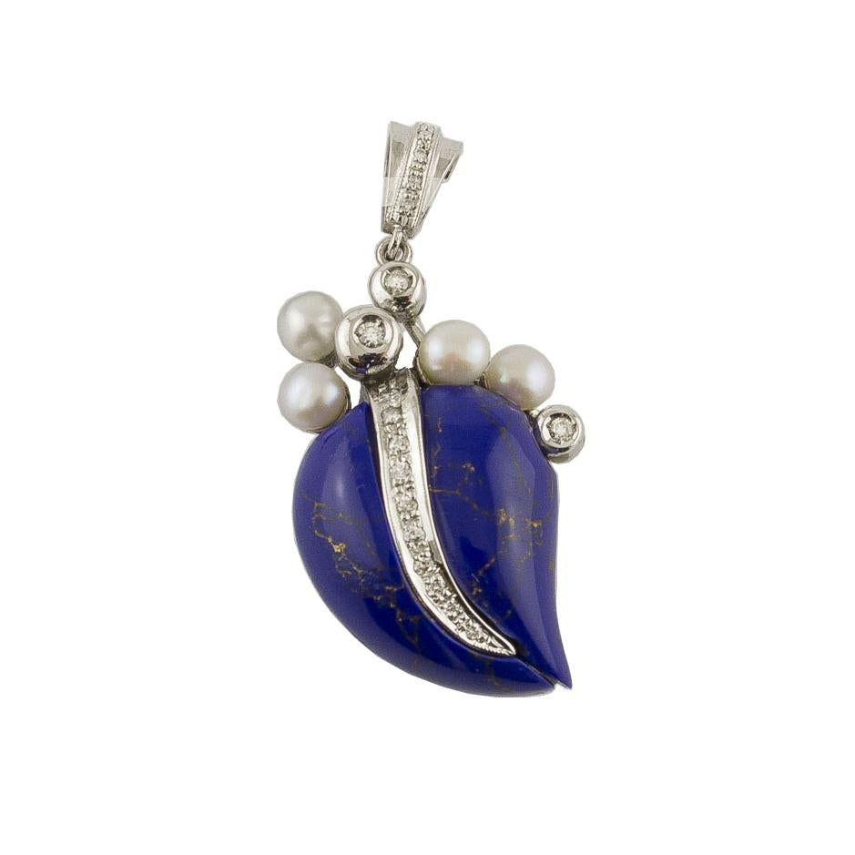 Lapis Lazuli Diamond Pearl White Gold Pendant 