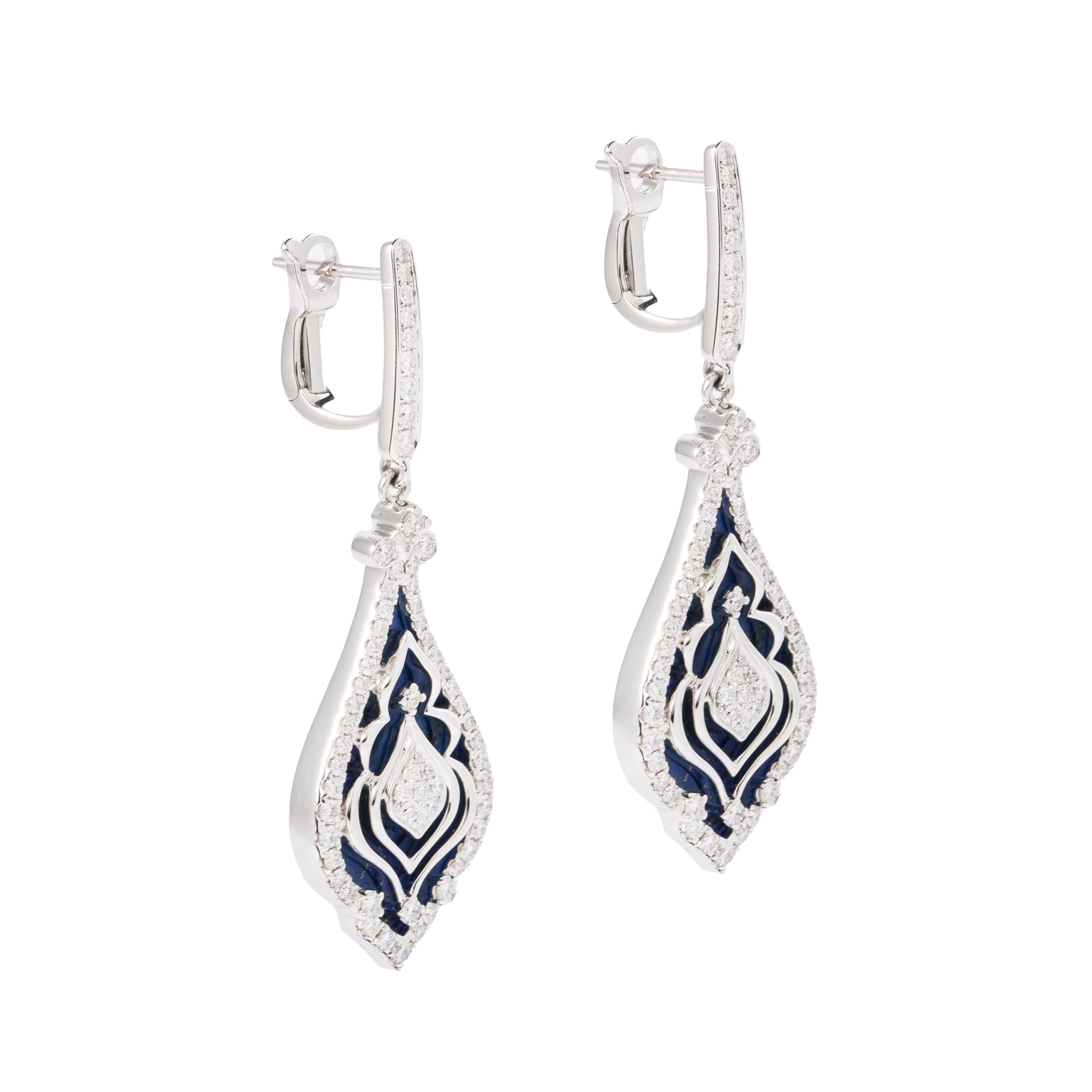 Contemporary Lapis Lazuli Diamond Pendant Earrings For Sale
