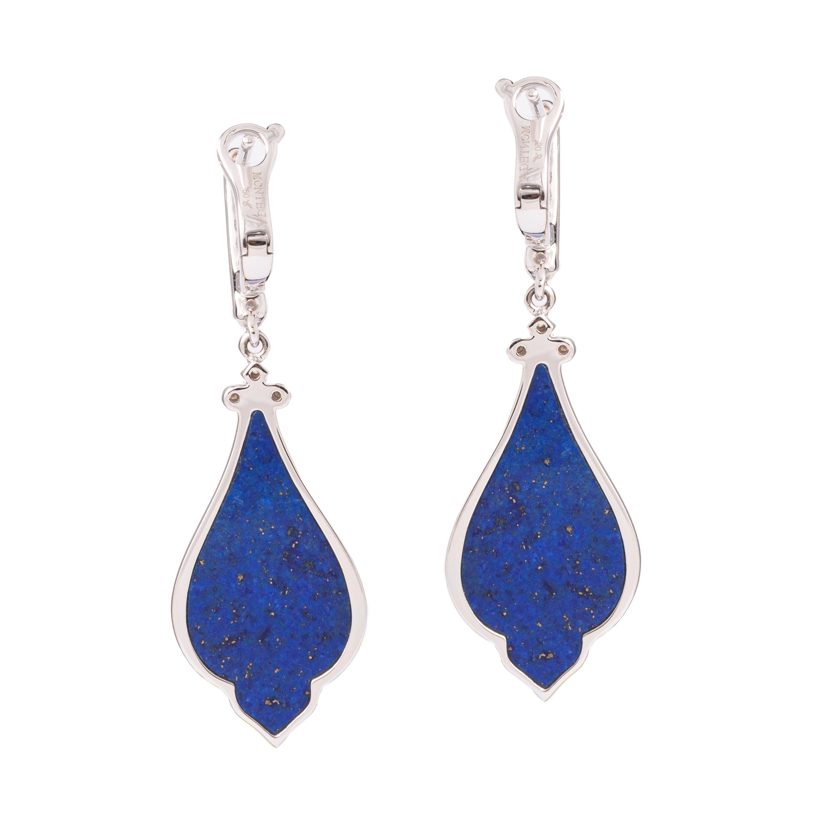 Round Cut Lapis Lazuli Diamond Pendant Earrings For Sale