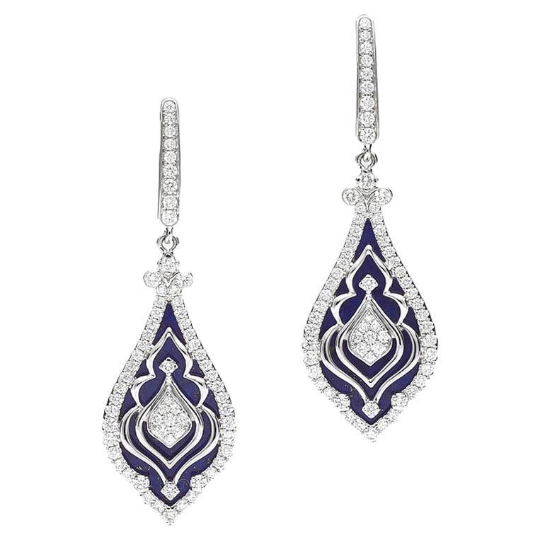 Lapis Lazuli Diamond Pendant Earrings
