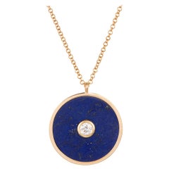 Lapislazuli-Diamant-Anhänger rund Estate 14 Karat Gelbgold Kette