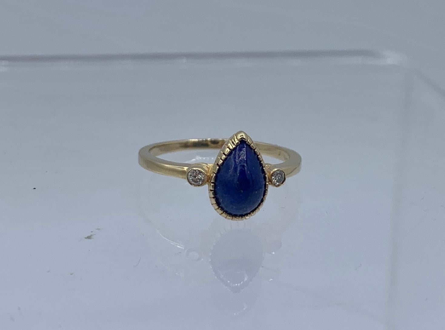 Lapis Lazuli Diamond Ring 14 Karat Yellow Gold Retro Mid-Century Modern For Sale 4