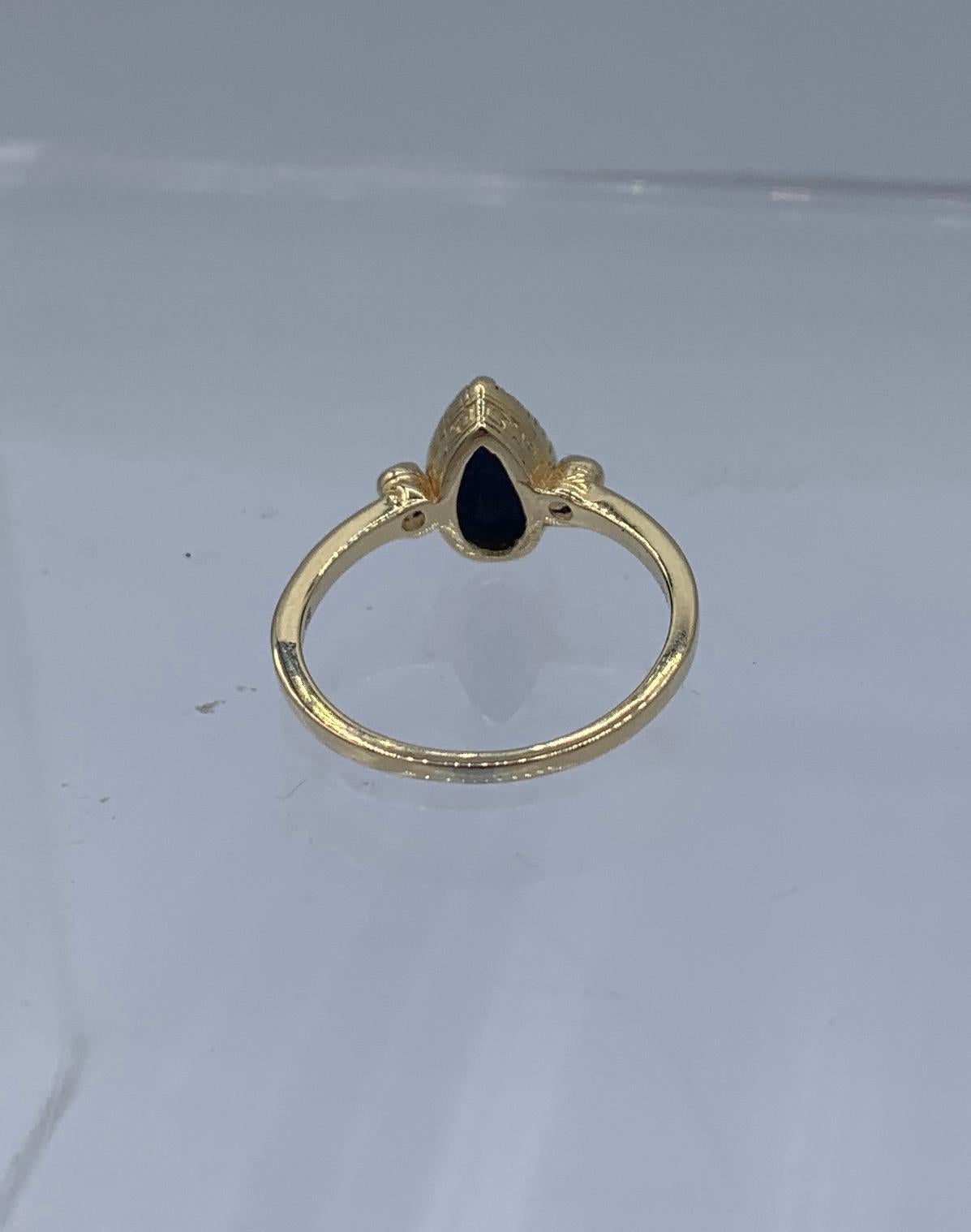 Lapis Lazuli Diamond Ring 14 Karat Yellow Gold Retro Mid-Century Modern For Sale 5