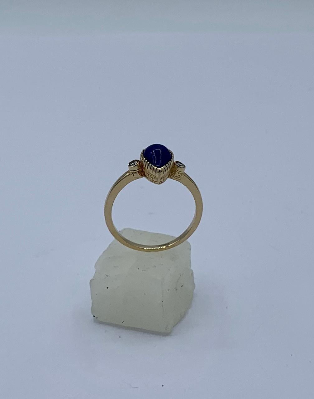 Lapis Lazuli Diamond Ring 14 Karat Yellow Gold Retro Mid-Century Modern For Sale 3