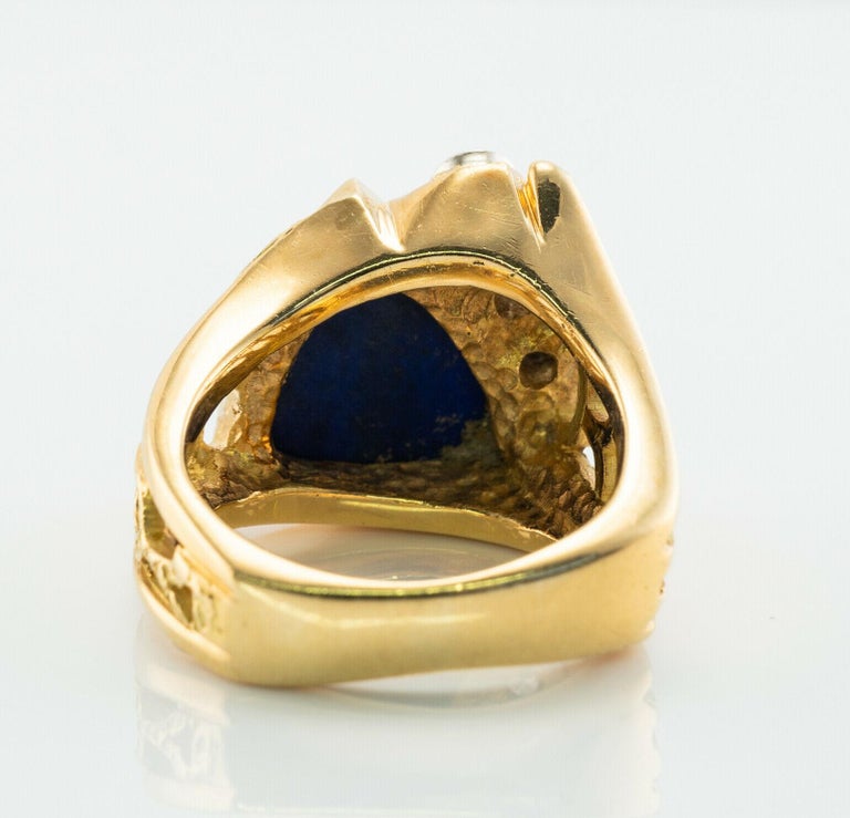 Lapis Lazuli Diamond Ring 18K Gold Geometric Vintage For Sale 6