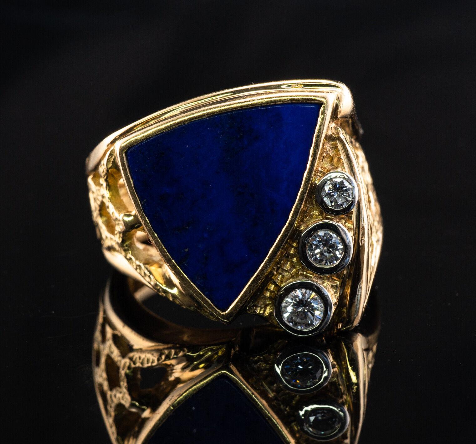 Lapis Lazuli Diamond Ring 18K Gold Geometric Vintage In Good Condition For Sale In East Brunswick, NJ
