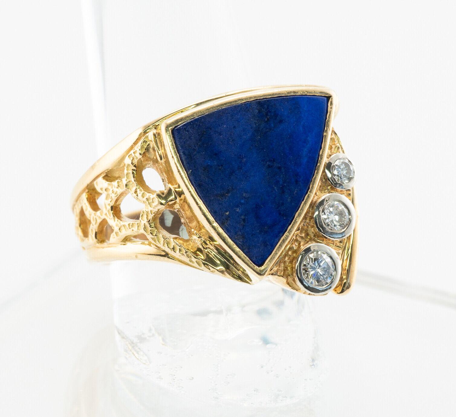 Lapis Lazuli Diamond Ring 18K Gold Geometric Vintage For Sale 4