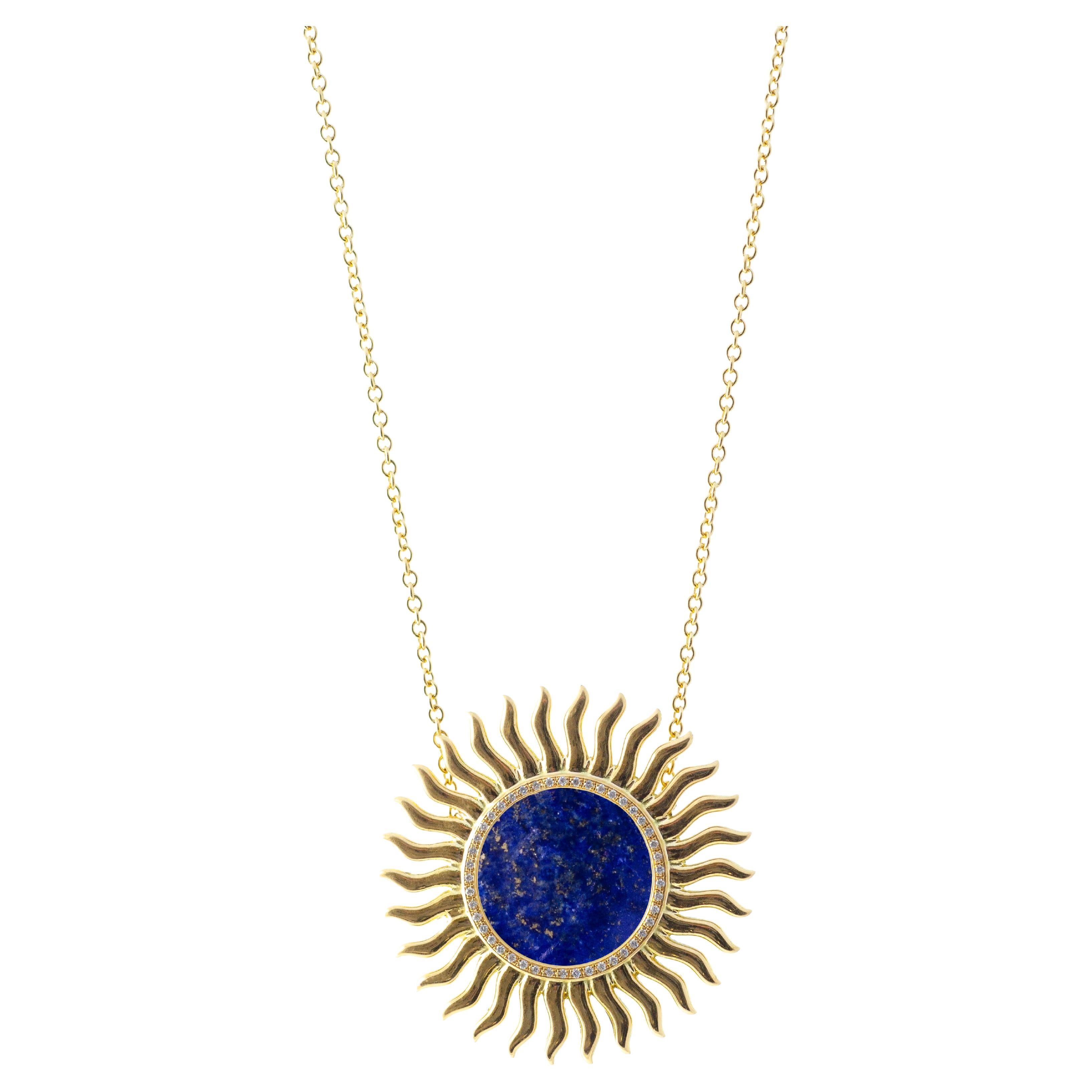 Lapis Lazuli & Diamond Solar Gold Necklace For Sale