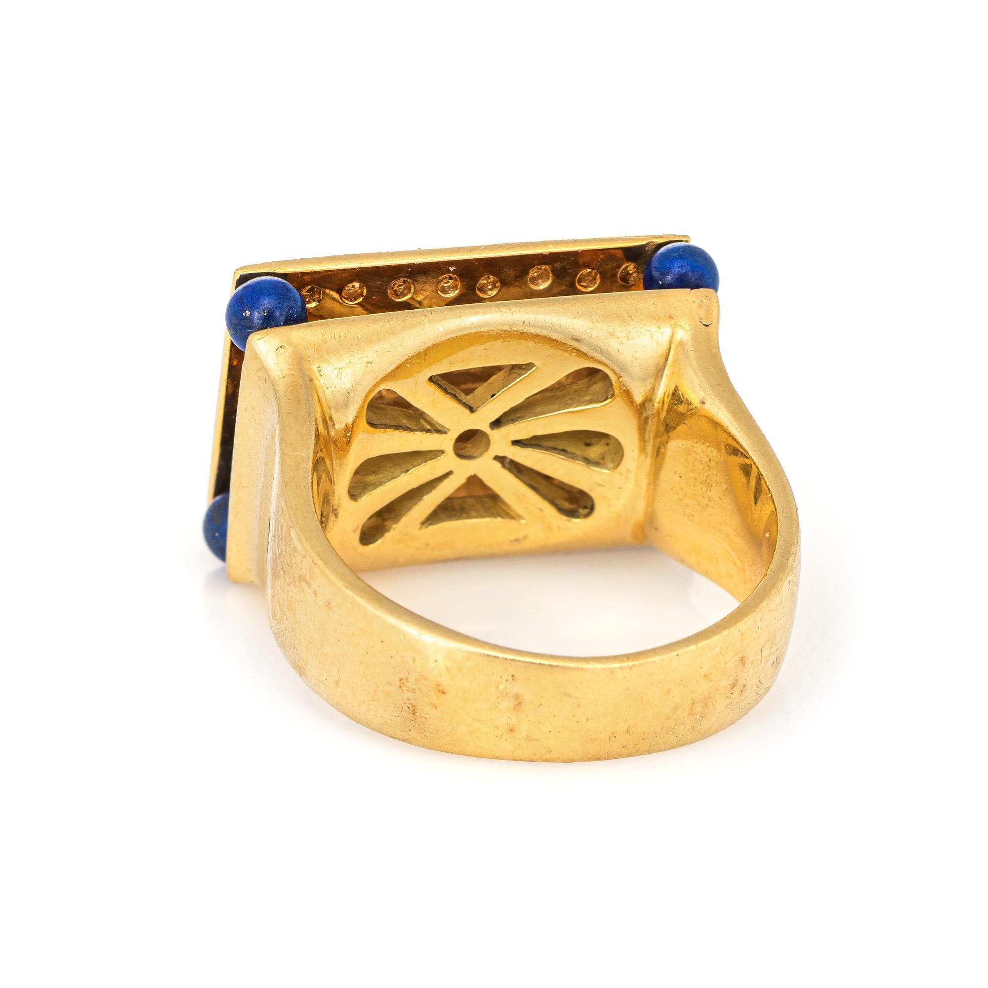 Round Cut Lapis Lazuli Diamond Temple Ring Vintage 18k Yellow Gold Square Mount Jewelry