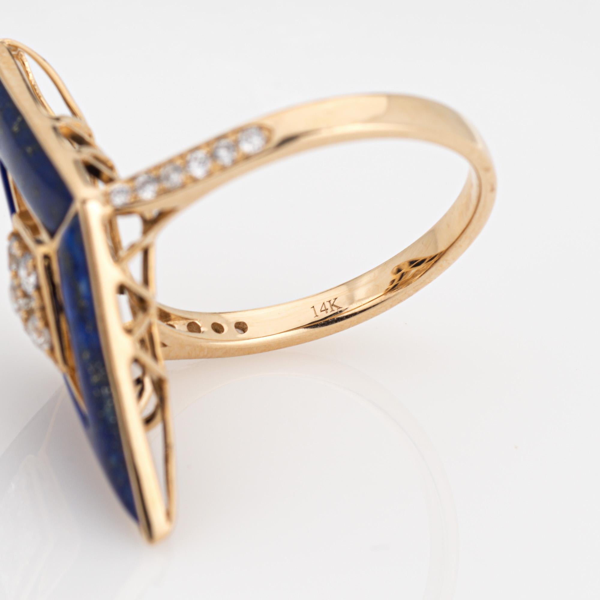 Lapis Lazuli Diamond Triangle Ring Estate 14k Yellow Gold Cocktail Jewelry Sz 7 For Sale 1