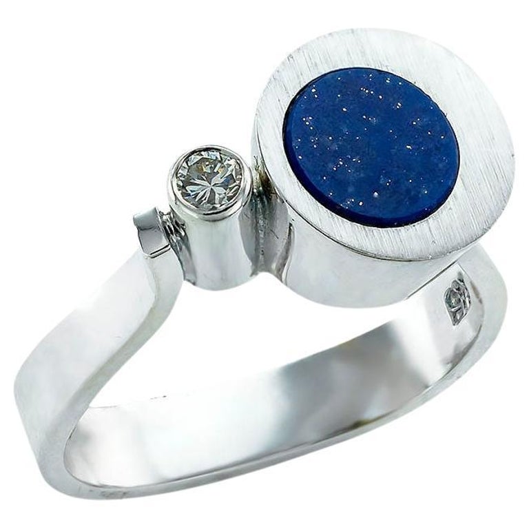 Lapis Lazuli Diamond White Gold Art Modern Ring For Sale