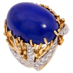 Lapis Lazuli Diamond Yellow Gold and White Gold Ring Circa 1975