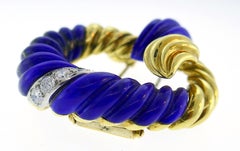 Lapis Lazuli Diamond Yellow Gold Brooch Pin Clip, 1970s, French
