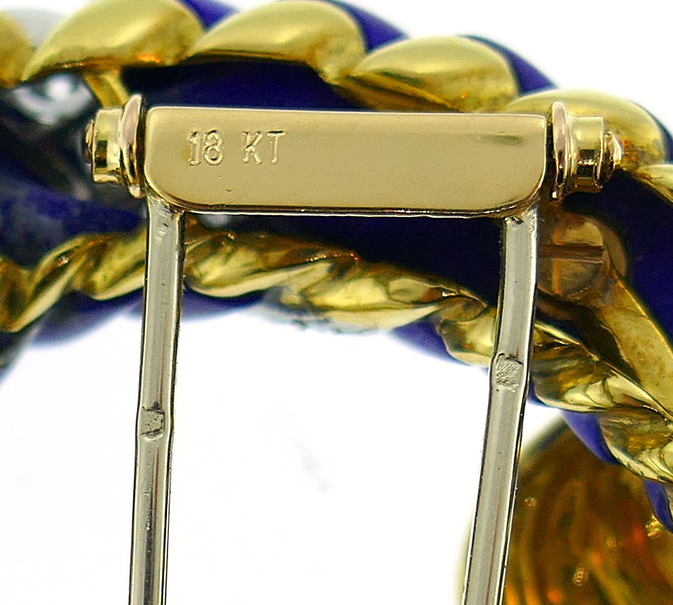 Lapis Lazuli Diamond Yellow Gold Brooch Pin Clip, 1970s, French 2