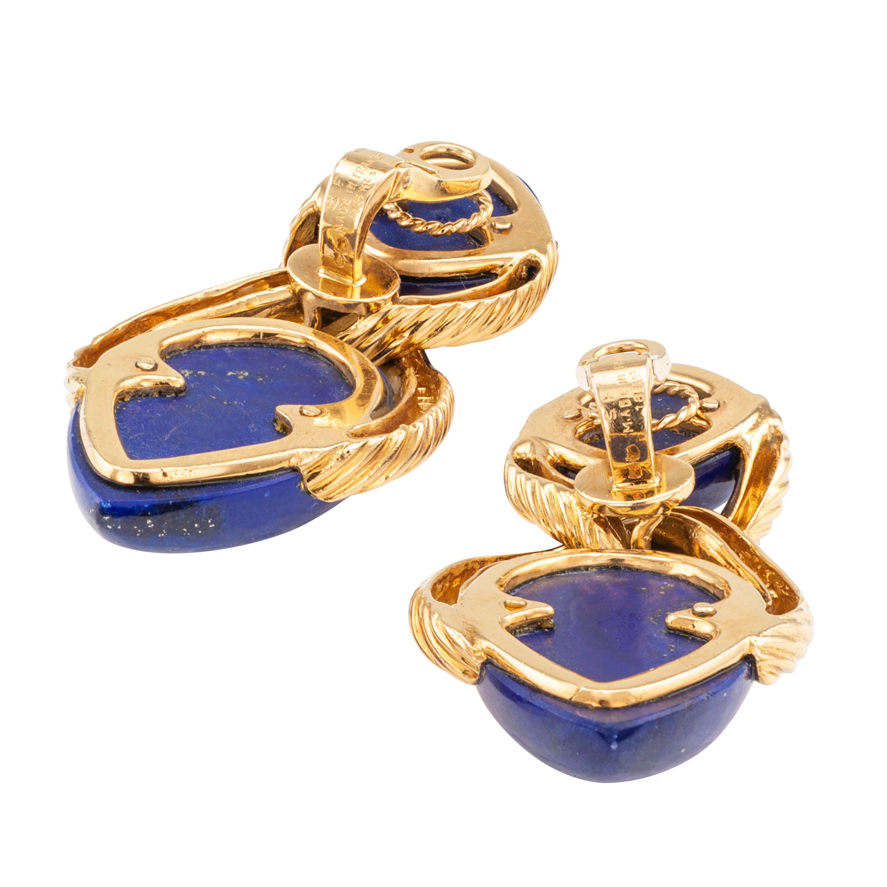 Modern Lapis Lazuli Diamond Yellow Gold Drop Clip-On Earrings