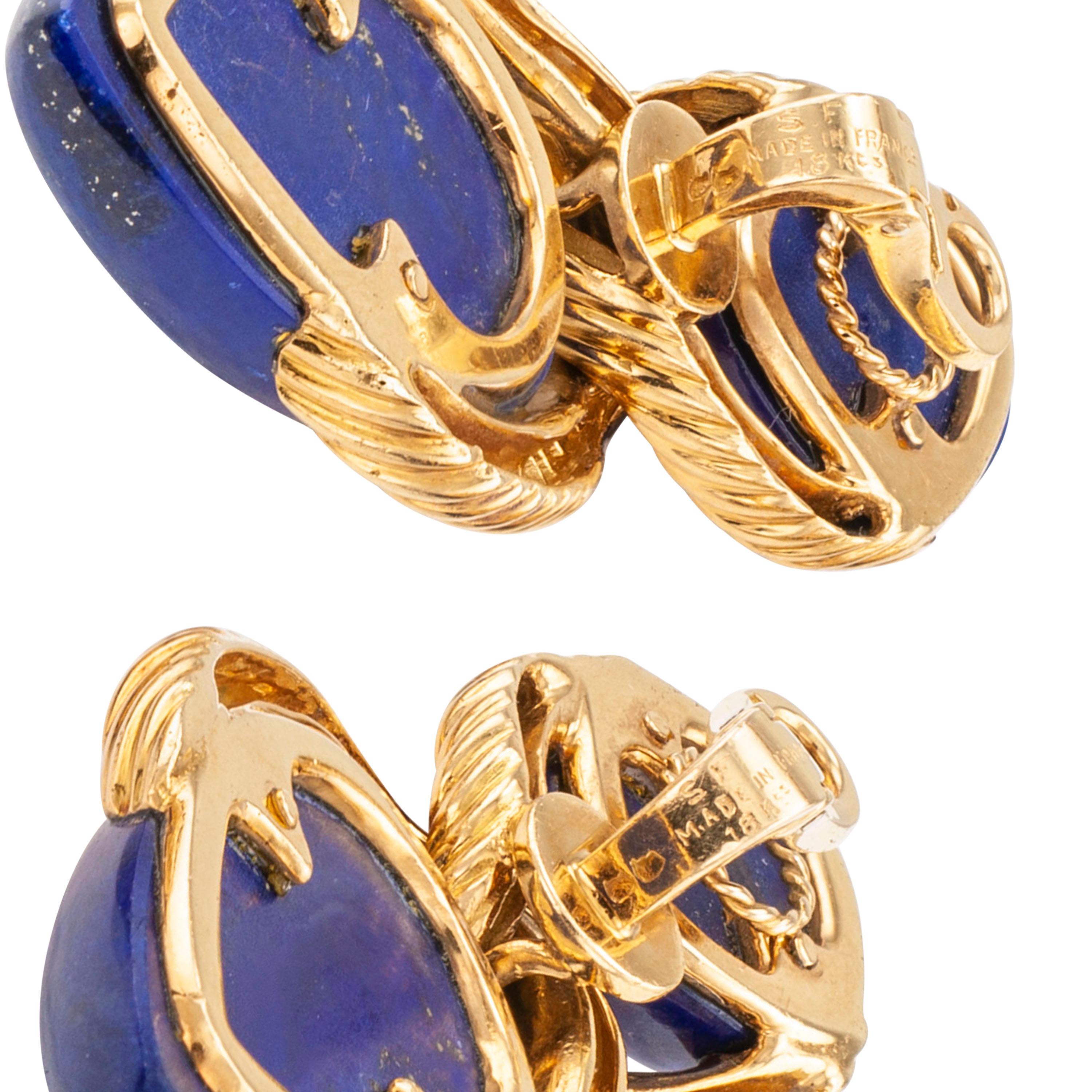 Lapis Lazuli Diamond Yellow Gold Drop Clip-On Earrings In Good Condition In Los Angeles, CA