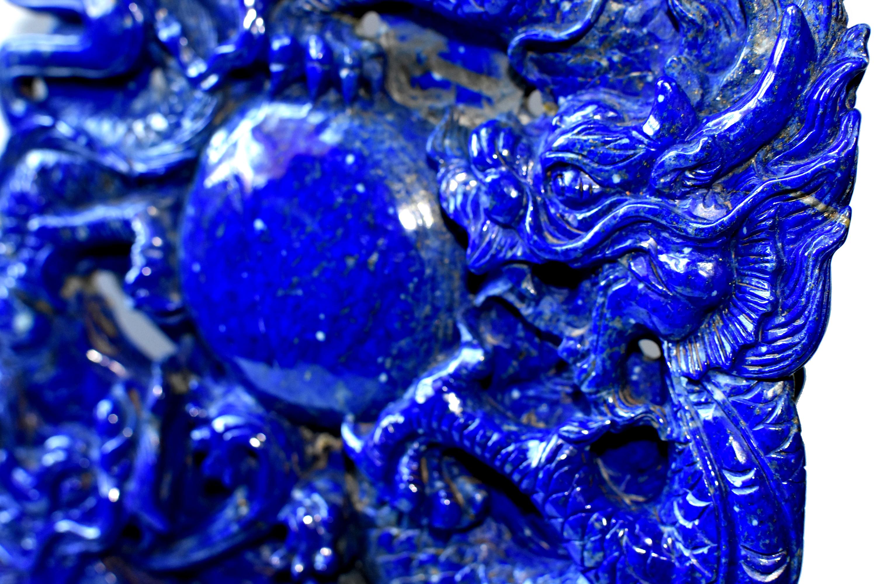 Lapis Lazuli Dragons Statue, 4.6 Lb, Finest Grade 4