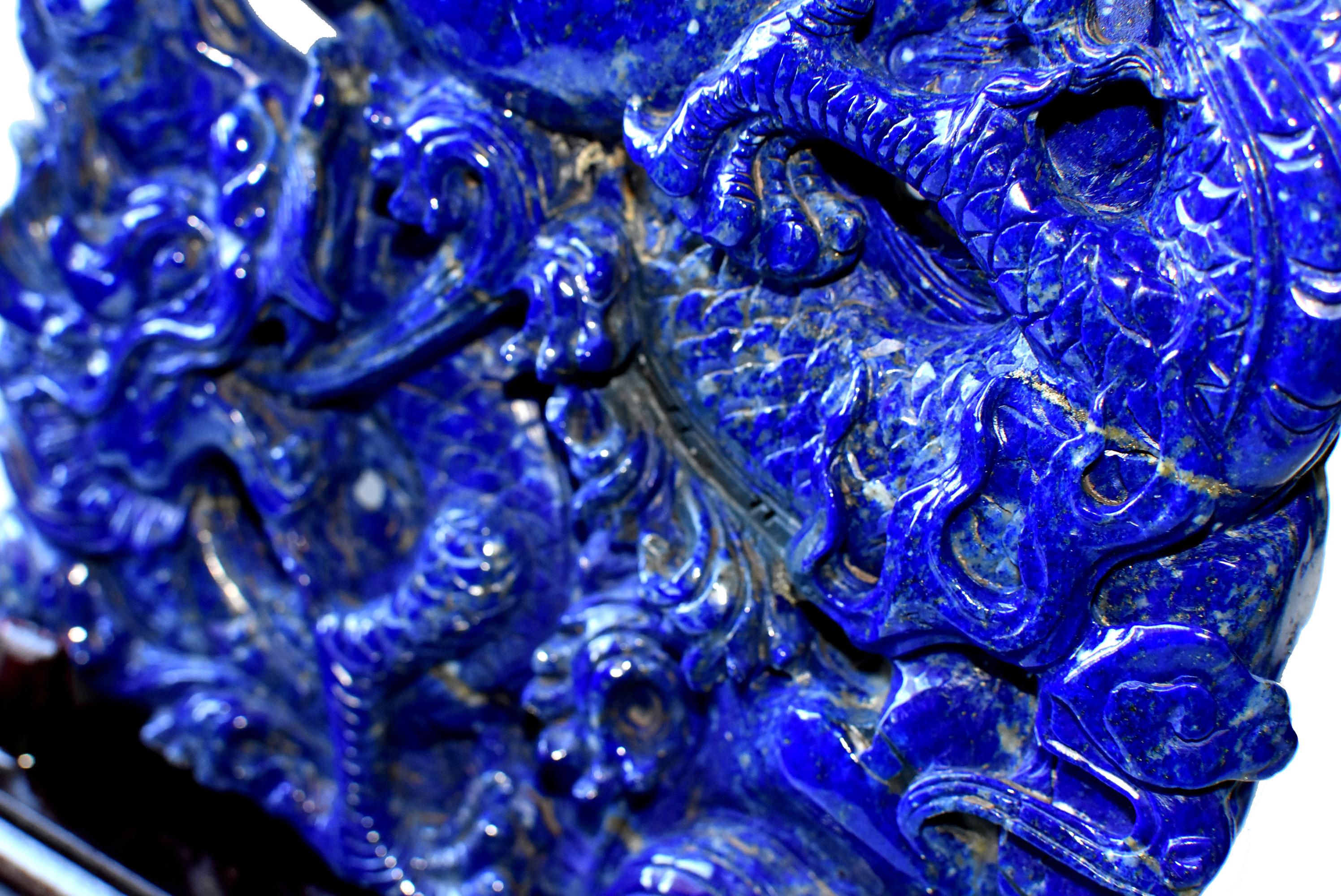 Lapis Lazuli Dragons Statue, 4.6 Lb, Finest Grade 5