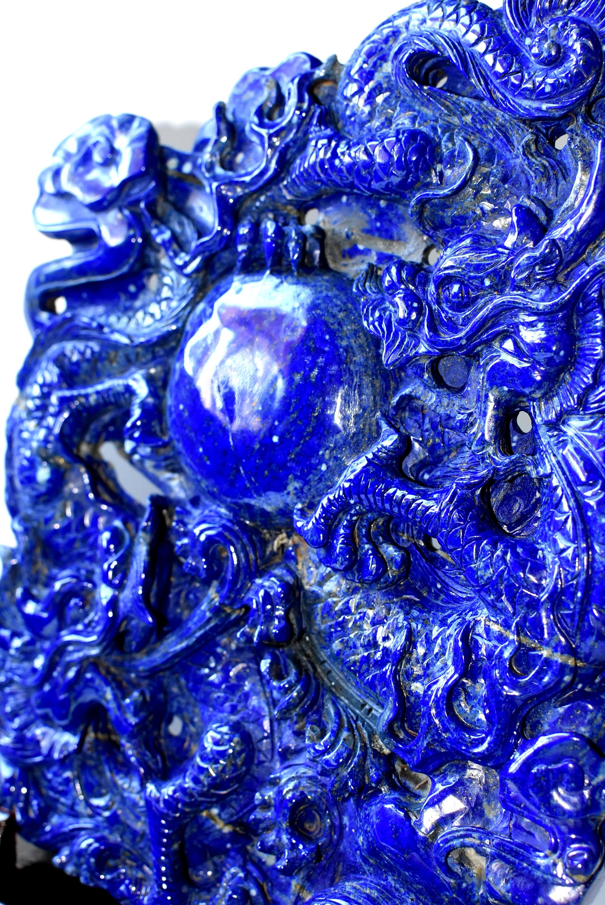 Lapis Lazuli Dragons Statue, 4.6 Lb, Finest Grade 7