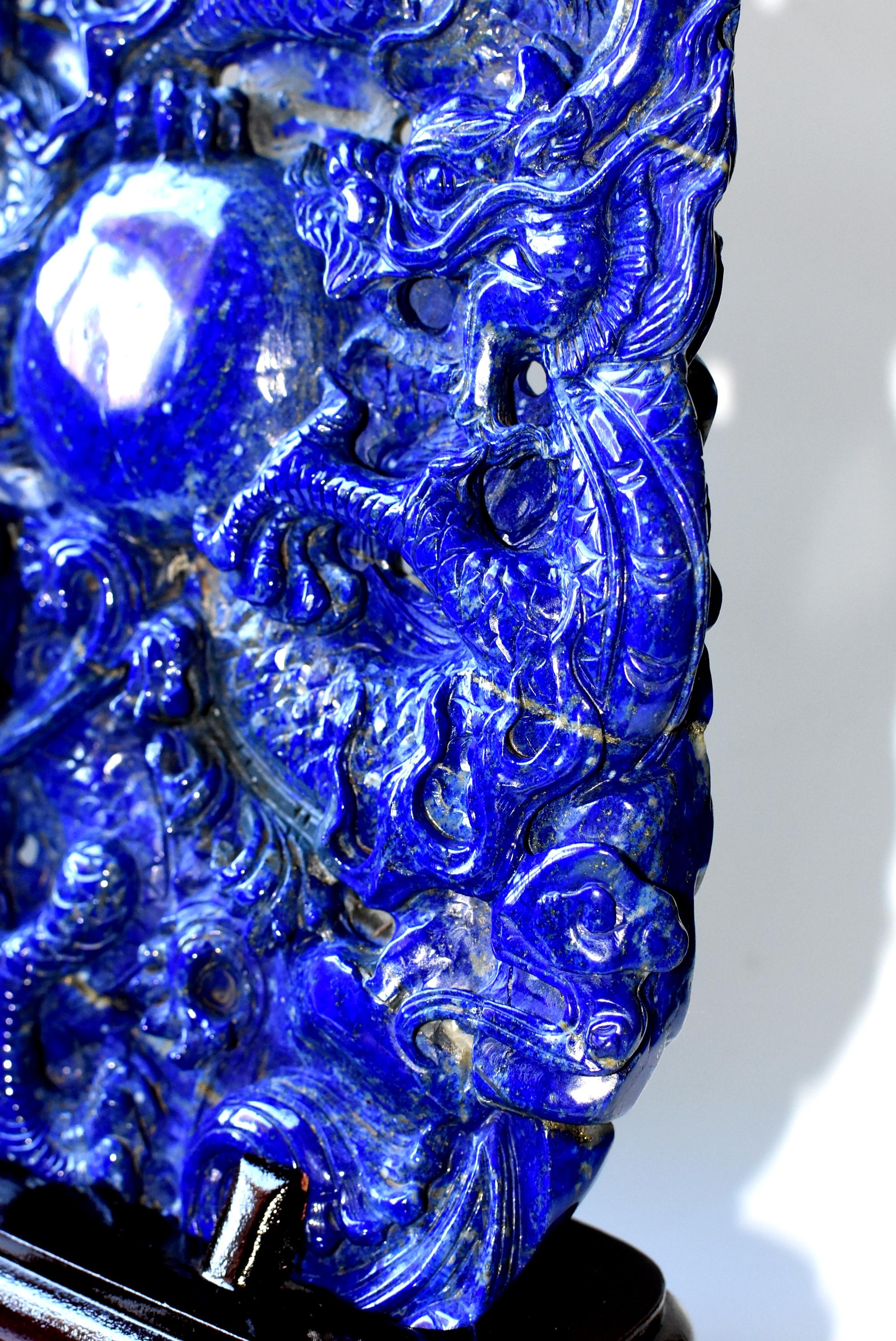 Lapis Lazuli Dragons Statue, 4.6 Lb, Finest Grade 9