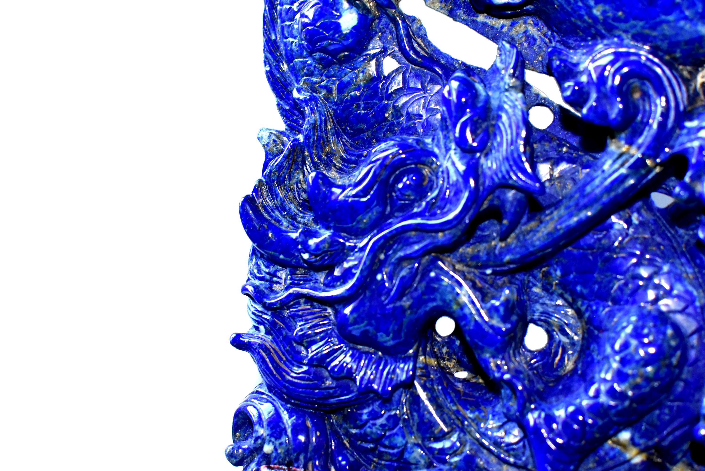 Lapis Lazuli Dragons Statue, 4.6 Lb, Finest Grade 10