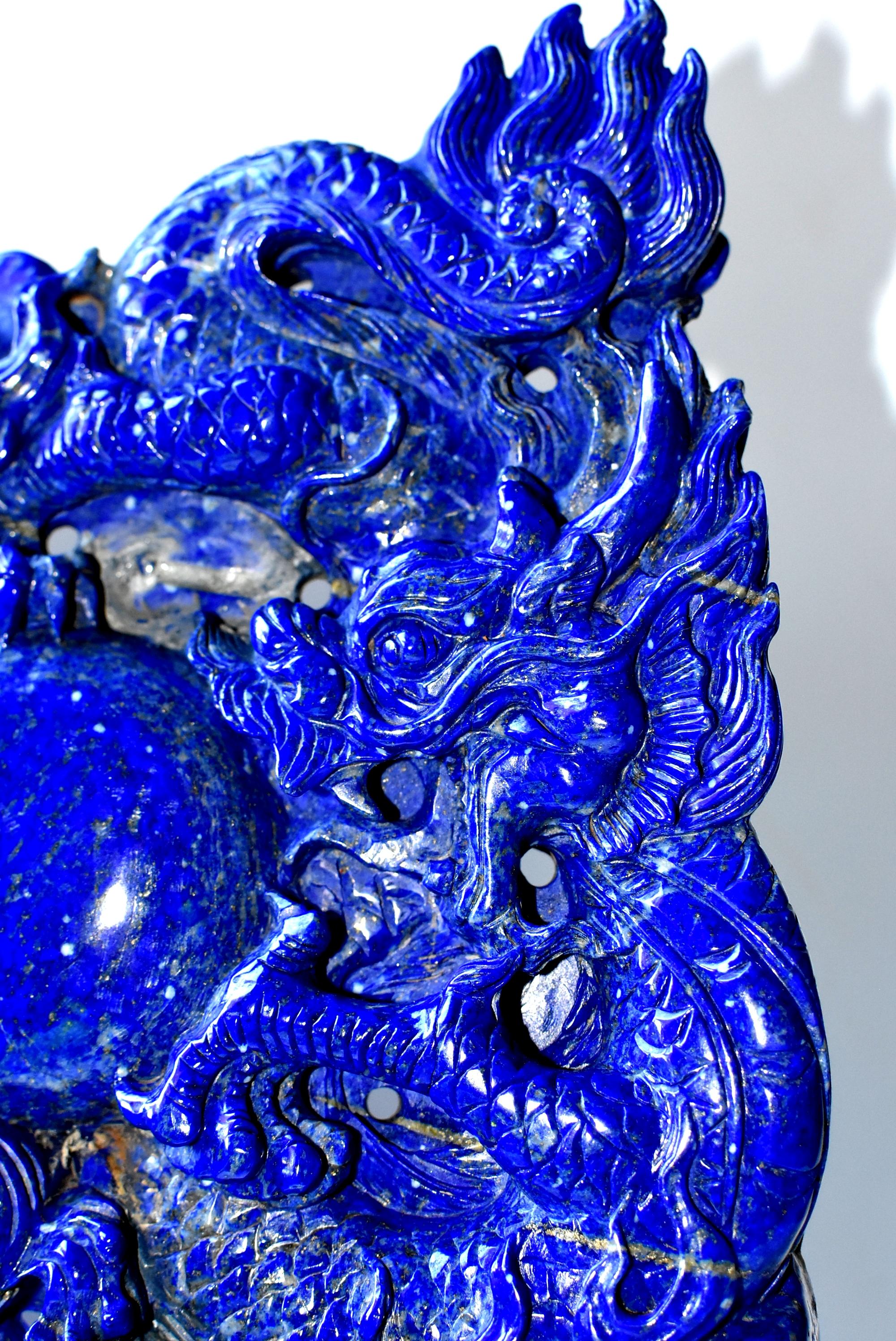 Lapis Lazuli Dragons Statue, 4.6 Lb, Finest Grade 11