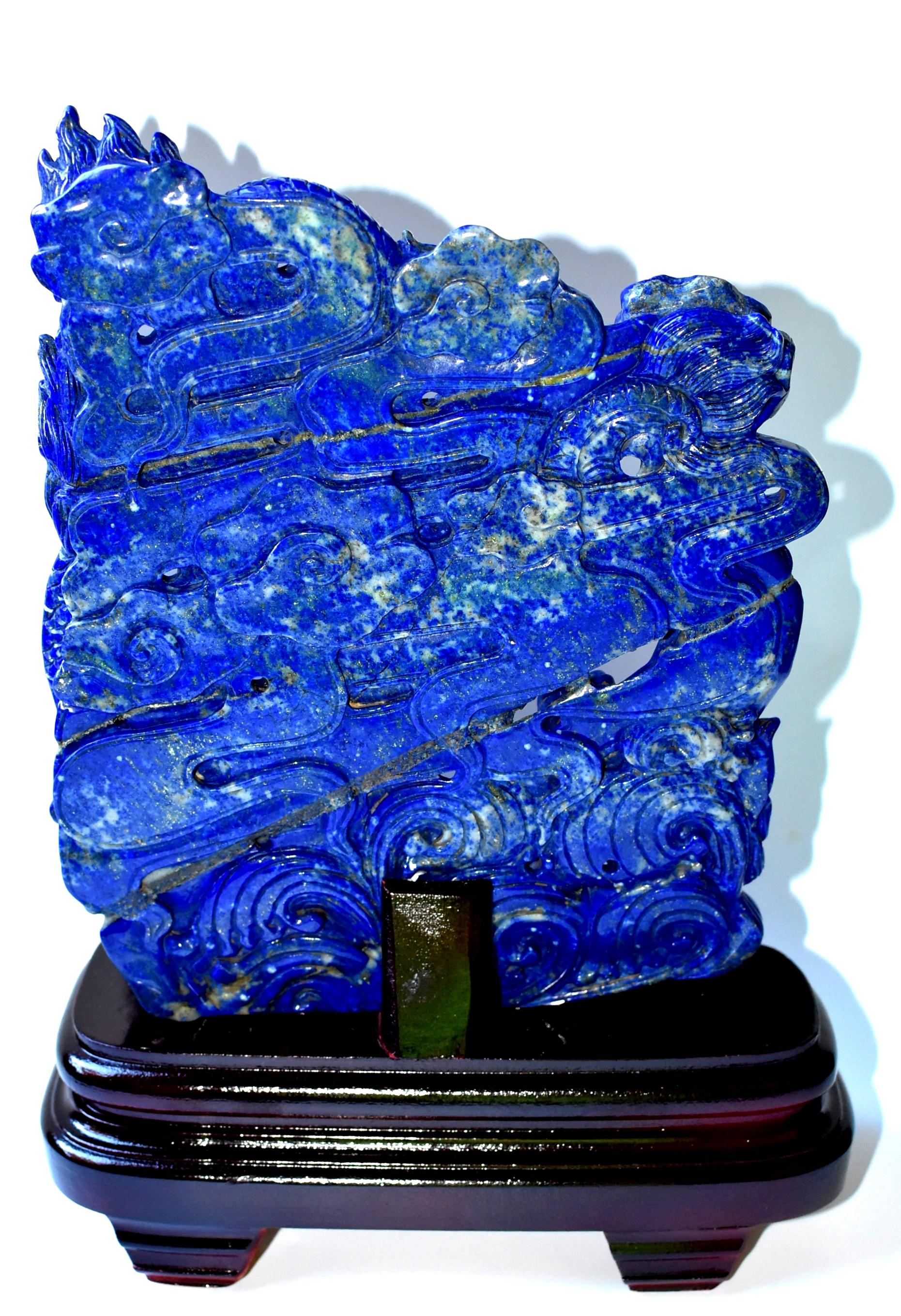 Lapis Lazuli Dragons Statue, 4.6 Lb, Finest Grade 12