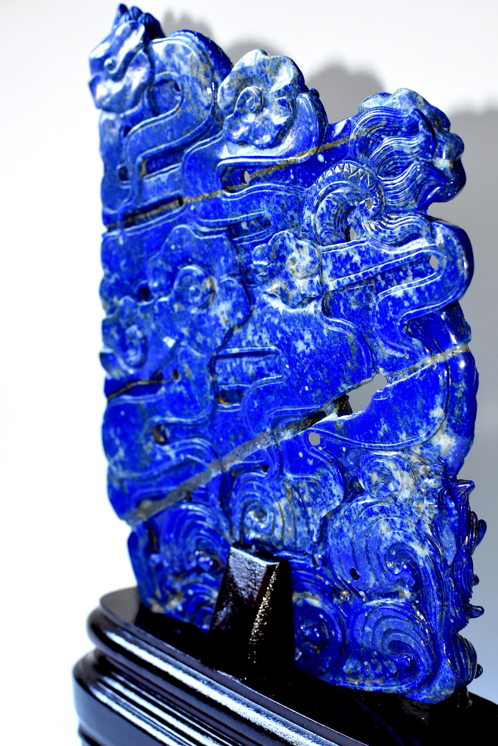 Lapis Lazuli Dragons Statue, 4.6 Lb, Finest Grade 13