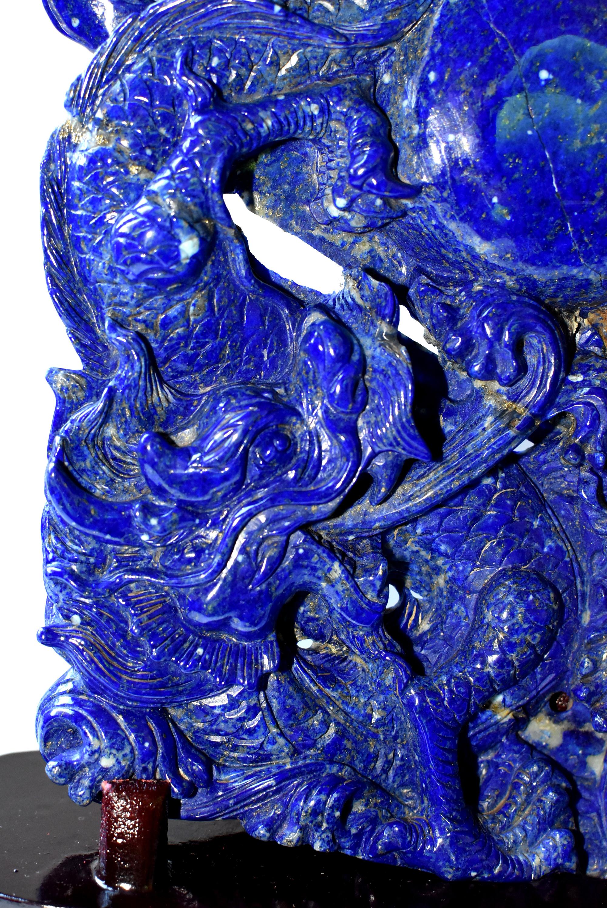 Afghan Lapis Lazuli Dragons Statue, 4.6 Lb, Finest Grade