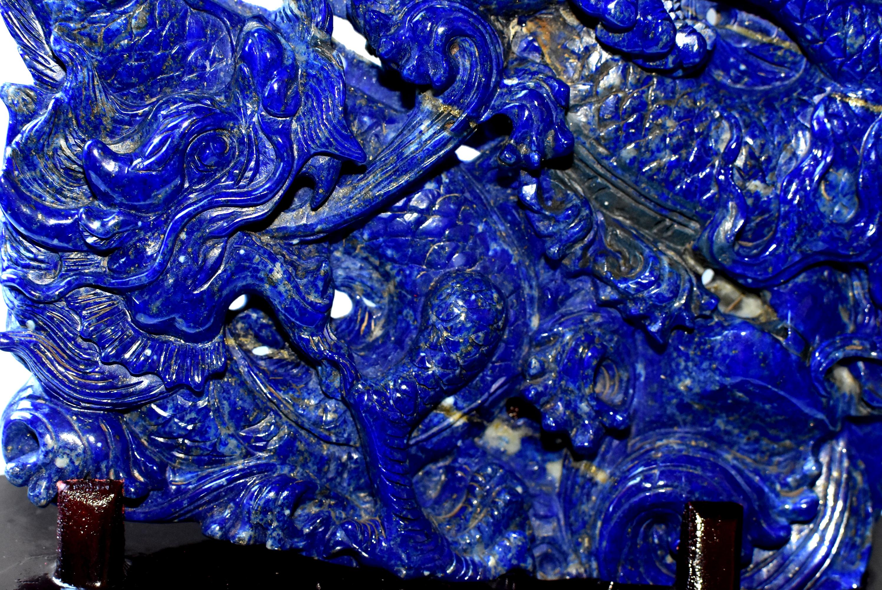 Lapis Lazuli Dragons Statue, 4.6 Lb, Finest Grade In Excellent Condition In Somis, CA