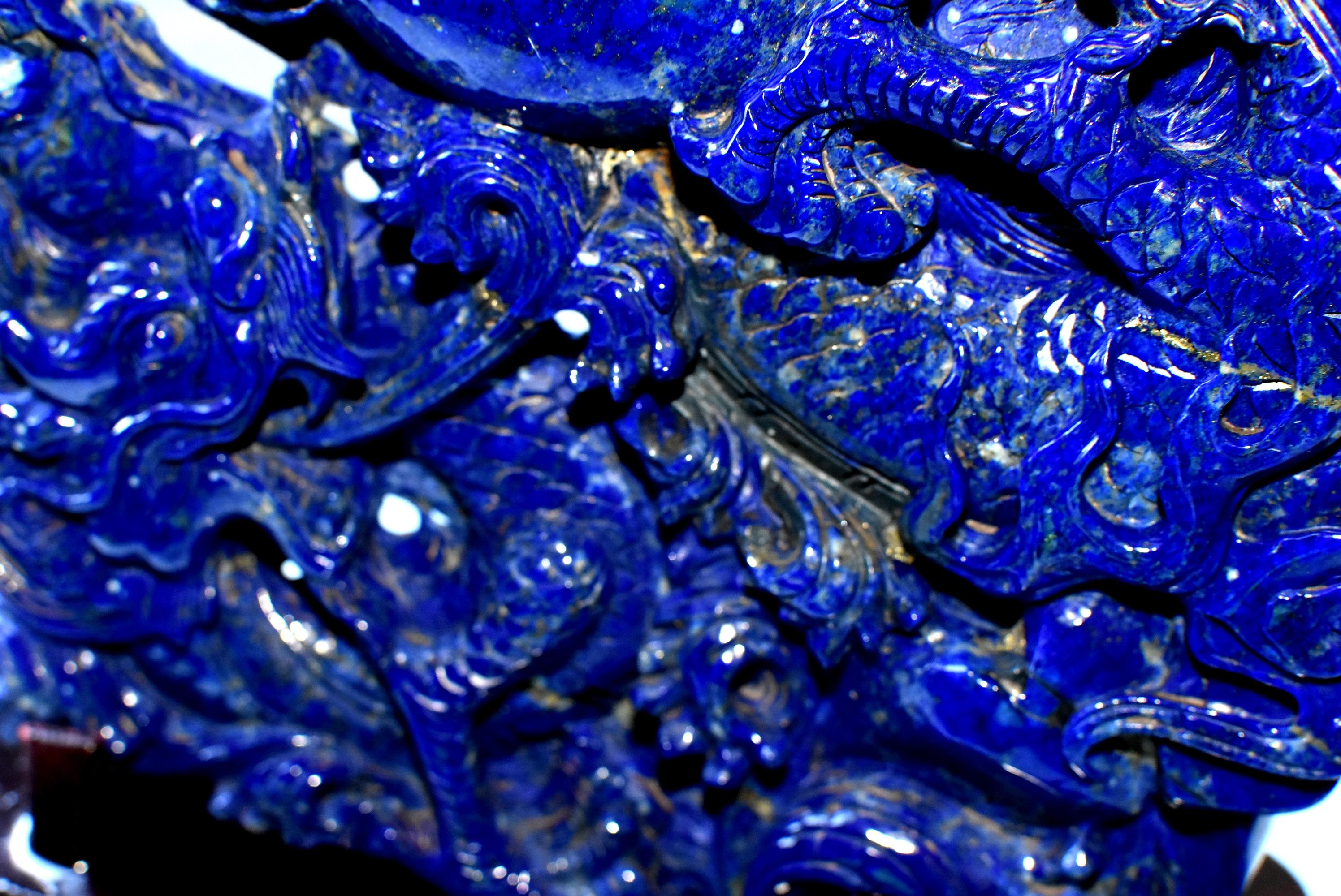 Contemporary Lapis Lazuli Dragons Statue, 4.6 Lb, Finest Grade