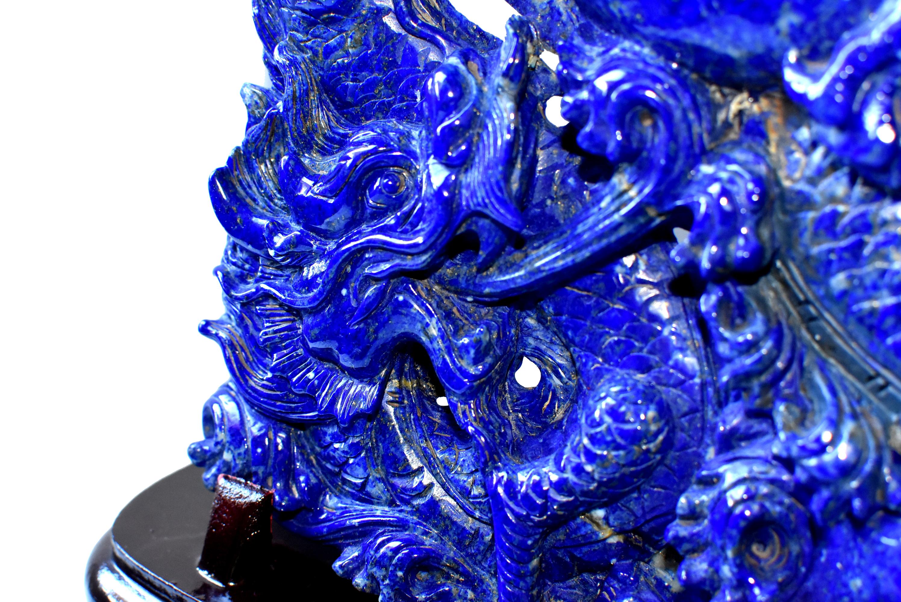 Lapis Lazuli Dragons Statue, 4.6 Lb, Finest Grade 3