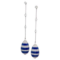 Lapislazuli-Tropfenohrringe mit Diamanten aus 18 Karat Weißgold