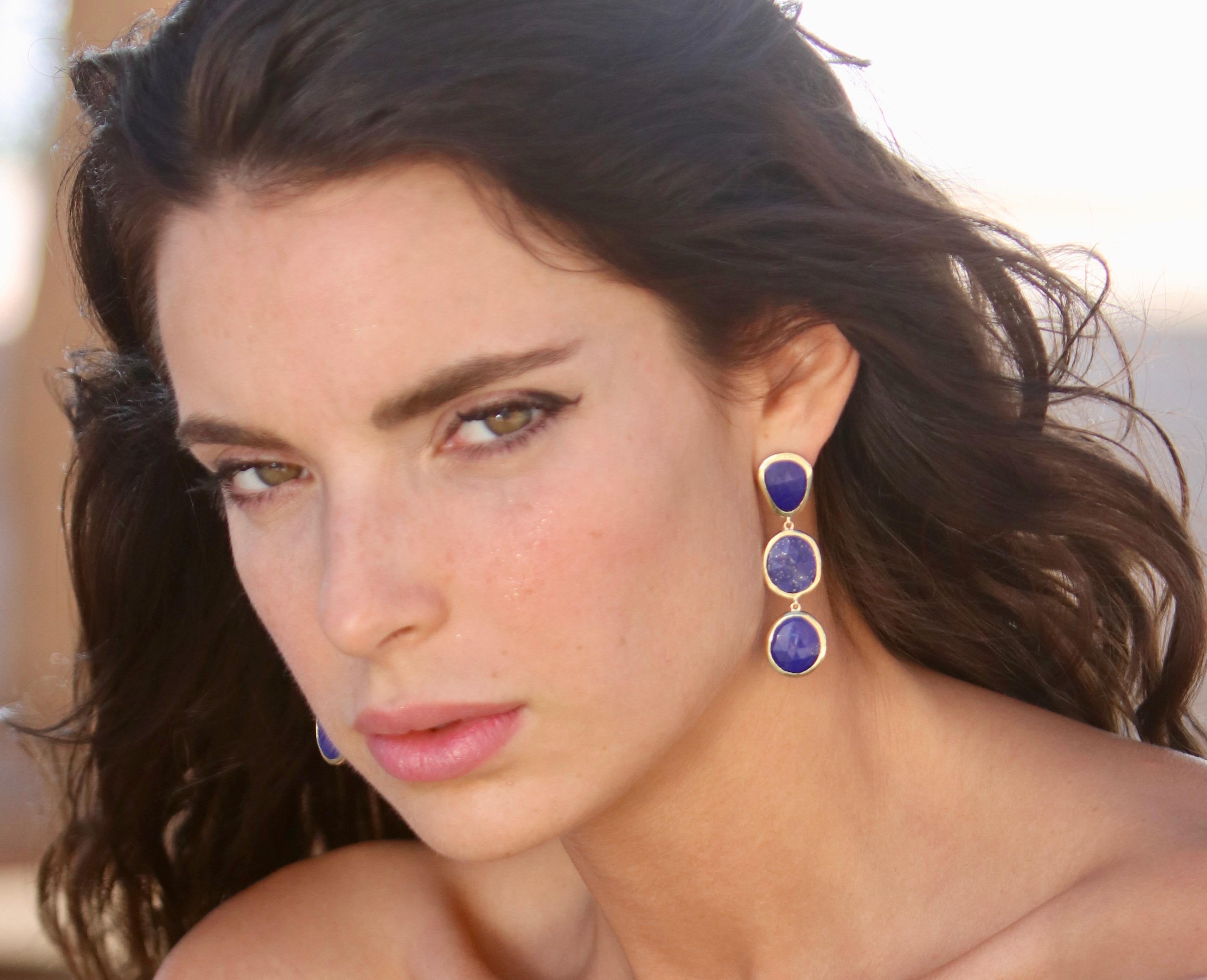 Contemporain Boucles d'oreilles - Lapis-lazuli en vente