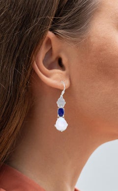 Lapis Lazuli Earrings Labradorite And Moonstone 10.1 Carats Sterling Silver