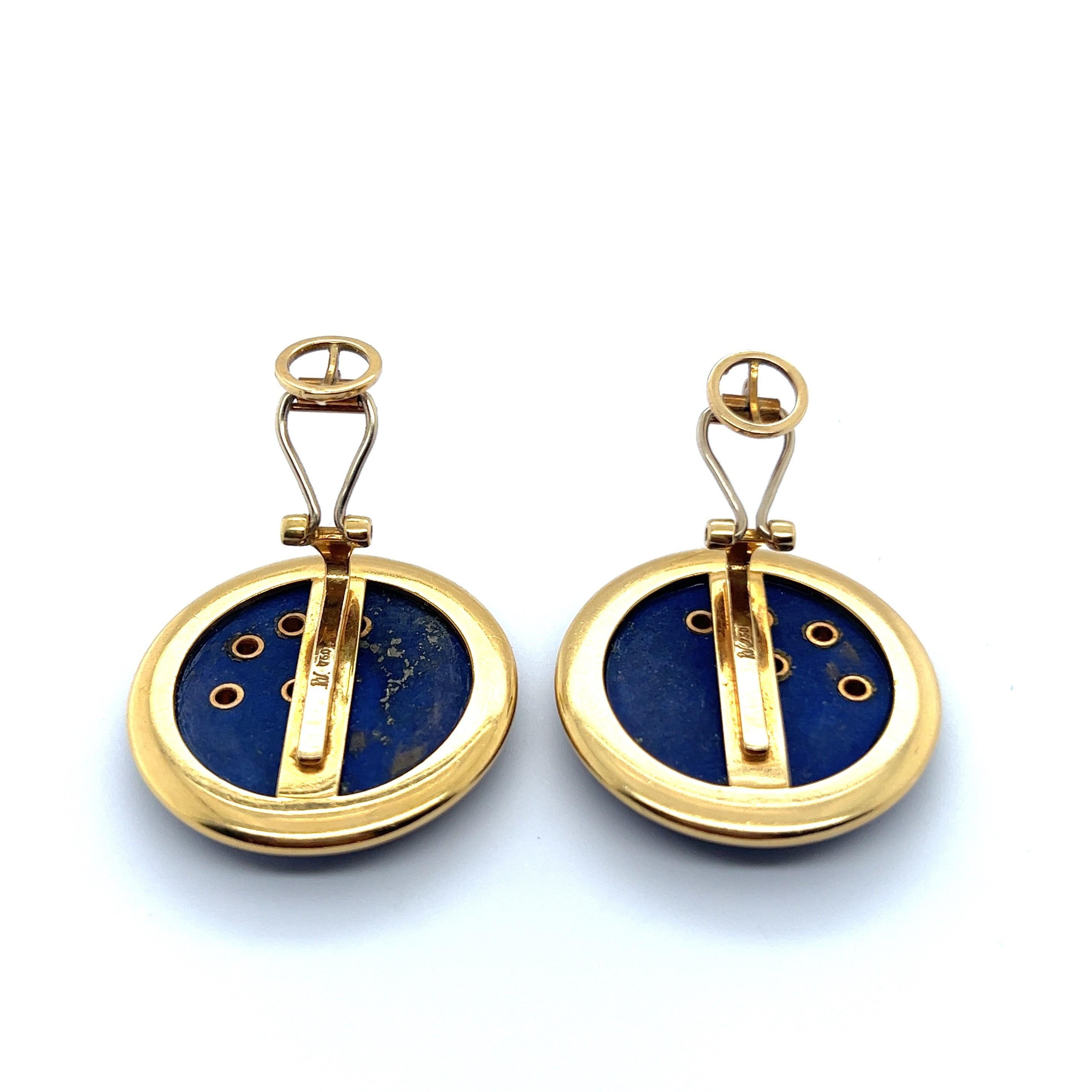 Artist Lapis Lazuli Earrings with Diamonds in 18 Karat Yellow Gold
