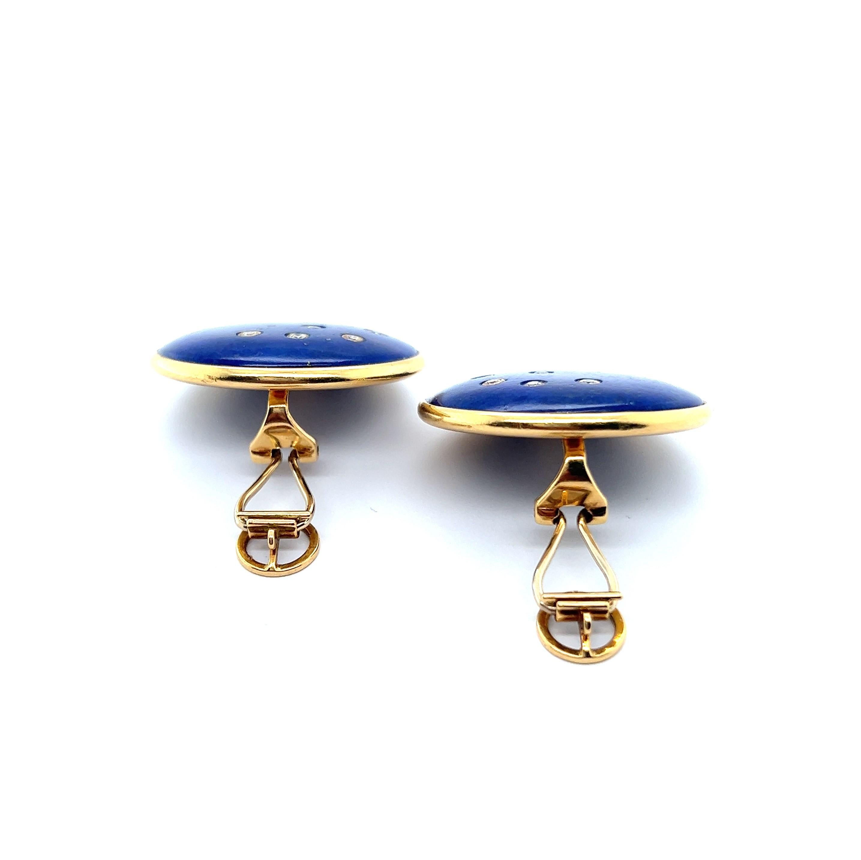 Brilliant Cut Lapis Lazuli Earrings with Diamonds in 18 Karat Yellow Gold
