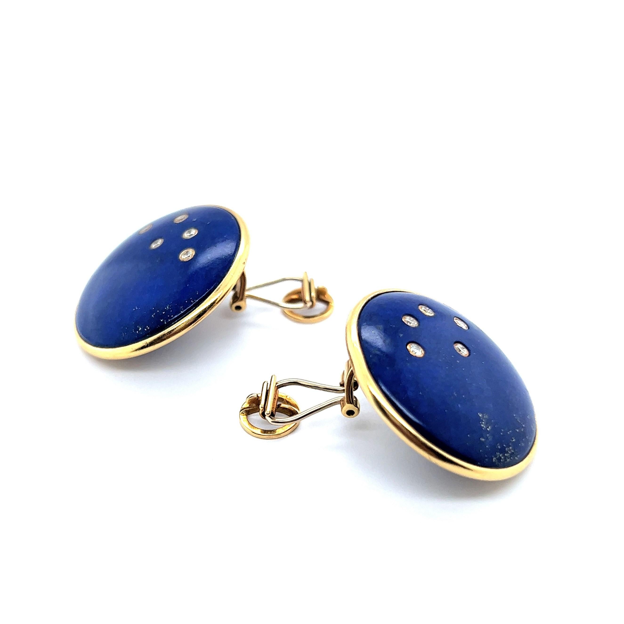 Lapis Lazuli Earrings with Diamonds in 18 Karat Yellow Gold In Good Condition In Lucerne, CH