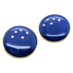 Lapis Lazuli Earrings with Diamonds in 18 Karat Yellow Gold