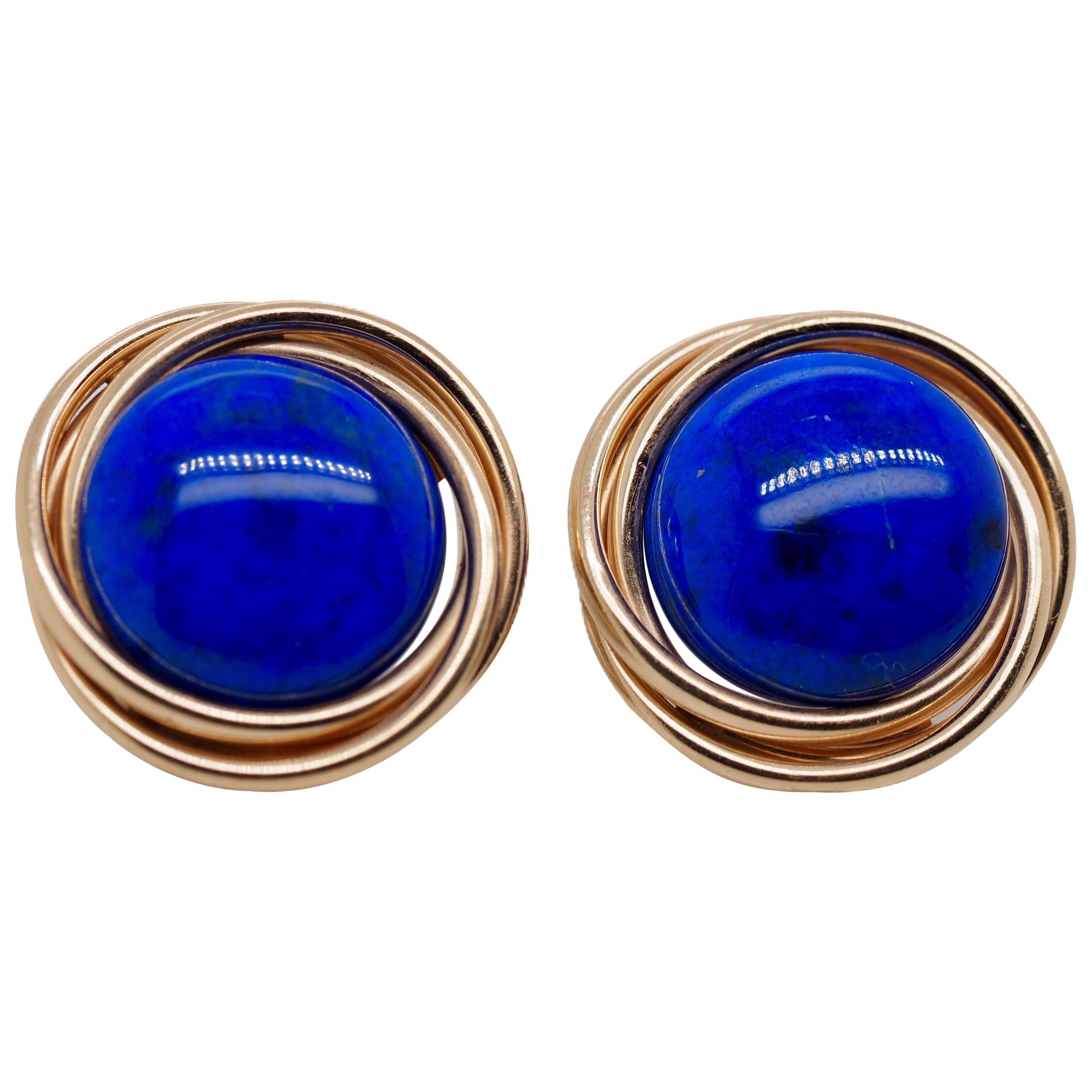 Lapis Lazuli Earrings with Removable 14 Karat Yellow Gold Jackets