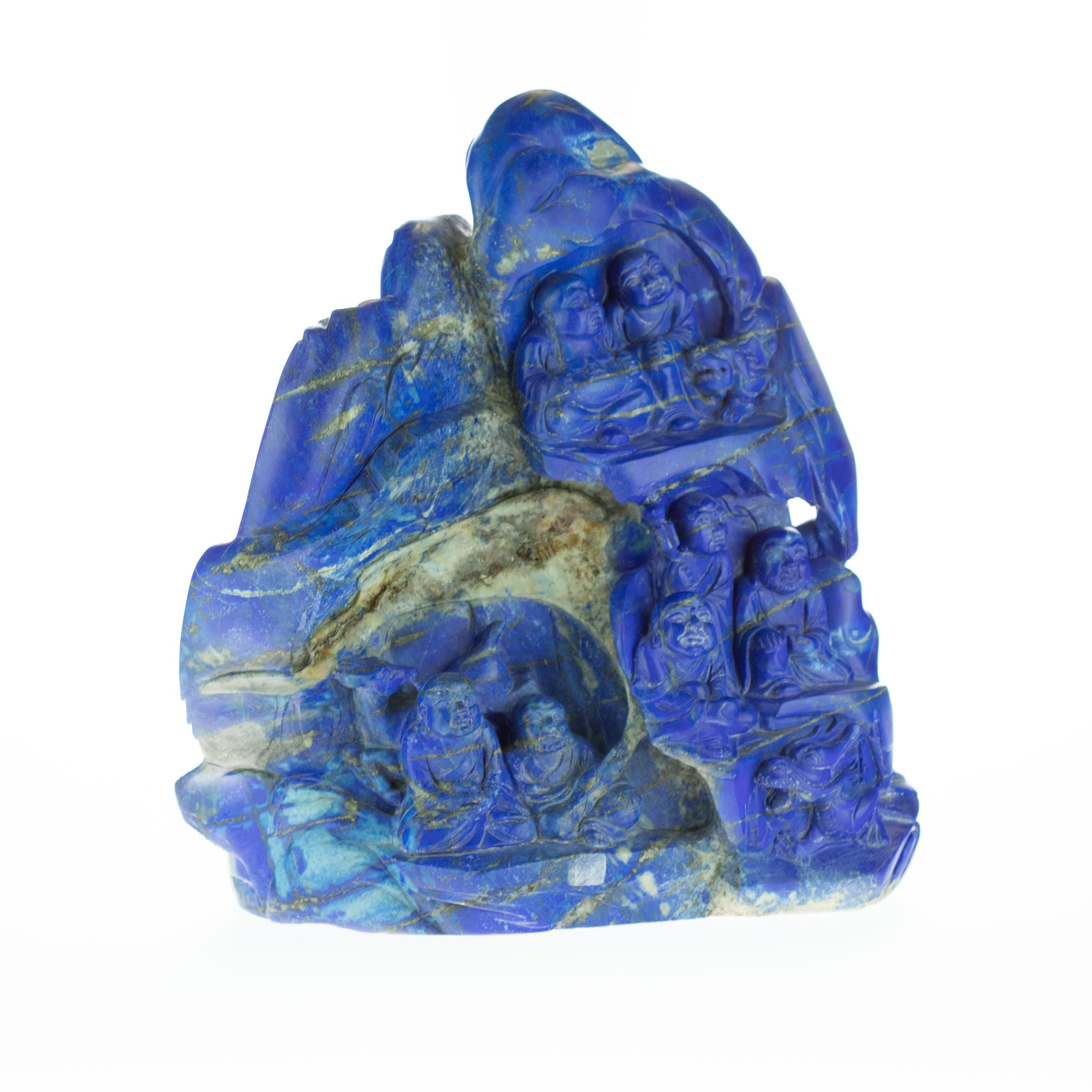 Hand-Carved Lapis Lazuli Eighteen Wise Men Figurine Carved Handmade Artisan Statue Sculpture For Sale